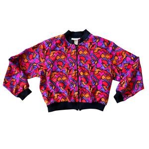 Petite Impressions Vintage Colorful Bomber Jacket Zip Medium USA 80s 90s
